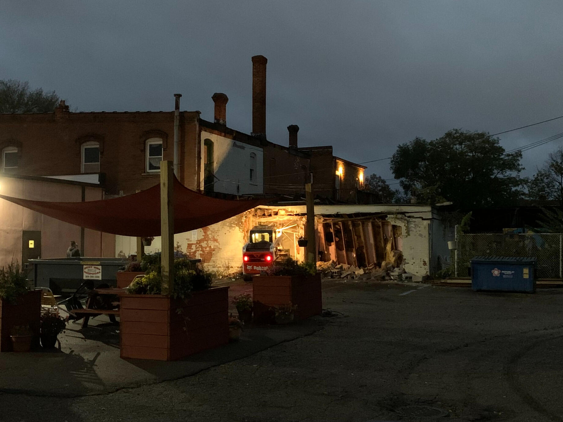 Early morning getting after exterior demo